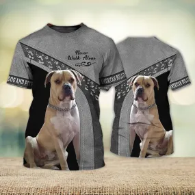 3D Dog T Shirts, American Bulldog And Pitbull Never Walk Alone All Over Print T-Shirt, Gift For Pet Loves