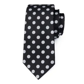 Classy Men Black White Polka Dot Silk Tie