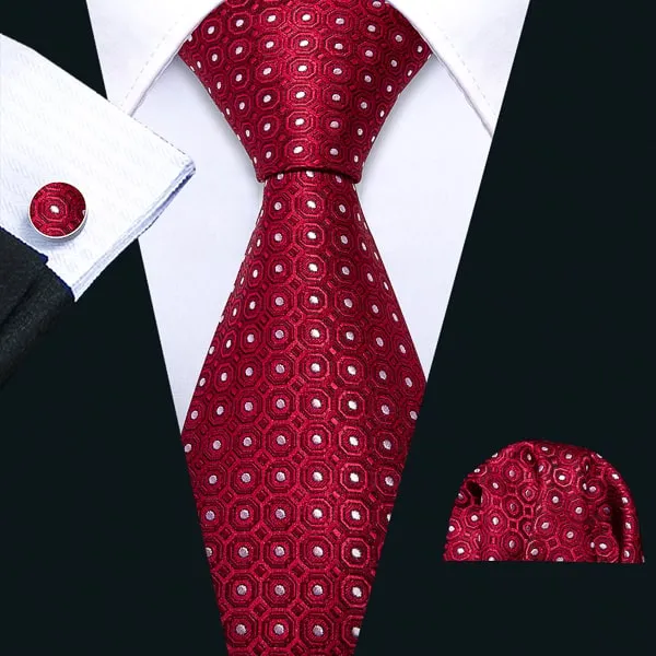 Classy Men Red Designer Polka Dot Silk Tie