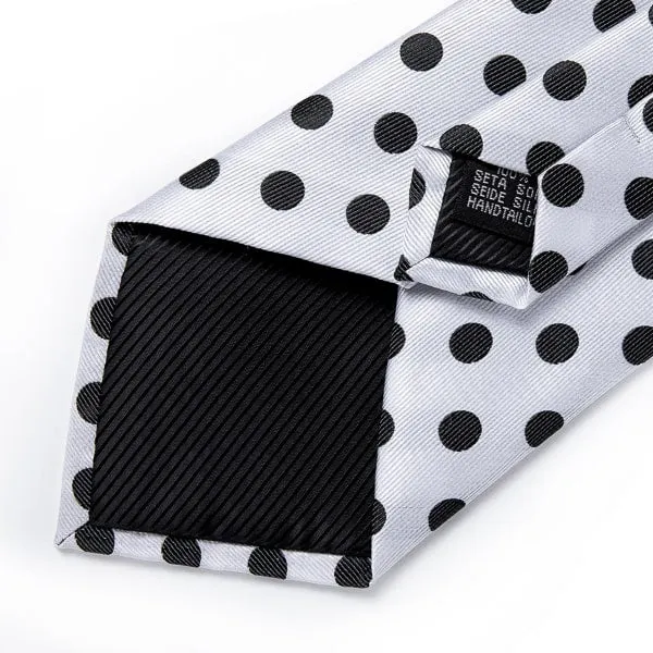 Classy Men White Black Polka Dot Silk Tie