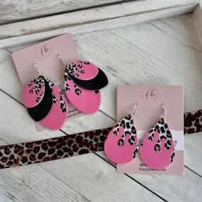 Coral Leopard Drip Faux Leather Teardrop Ear Bling Two Styles Available