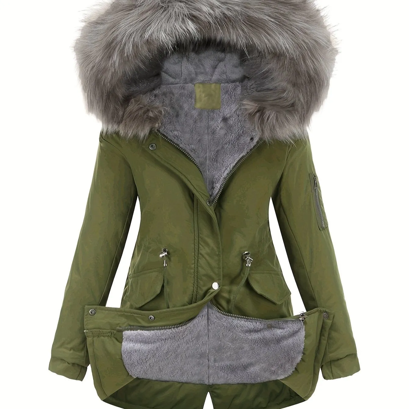 Cozy & Chic Women’s Hooded Coat with Drawstring & Button Details - Midi Length, 100% Polyester”