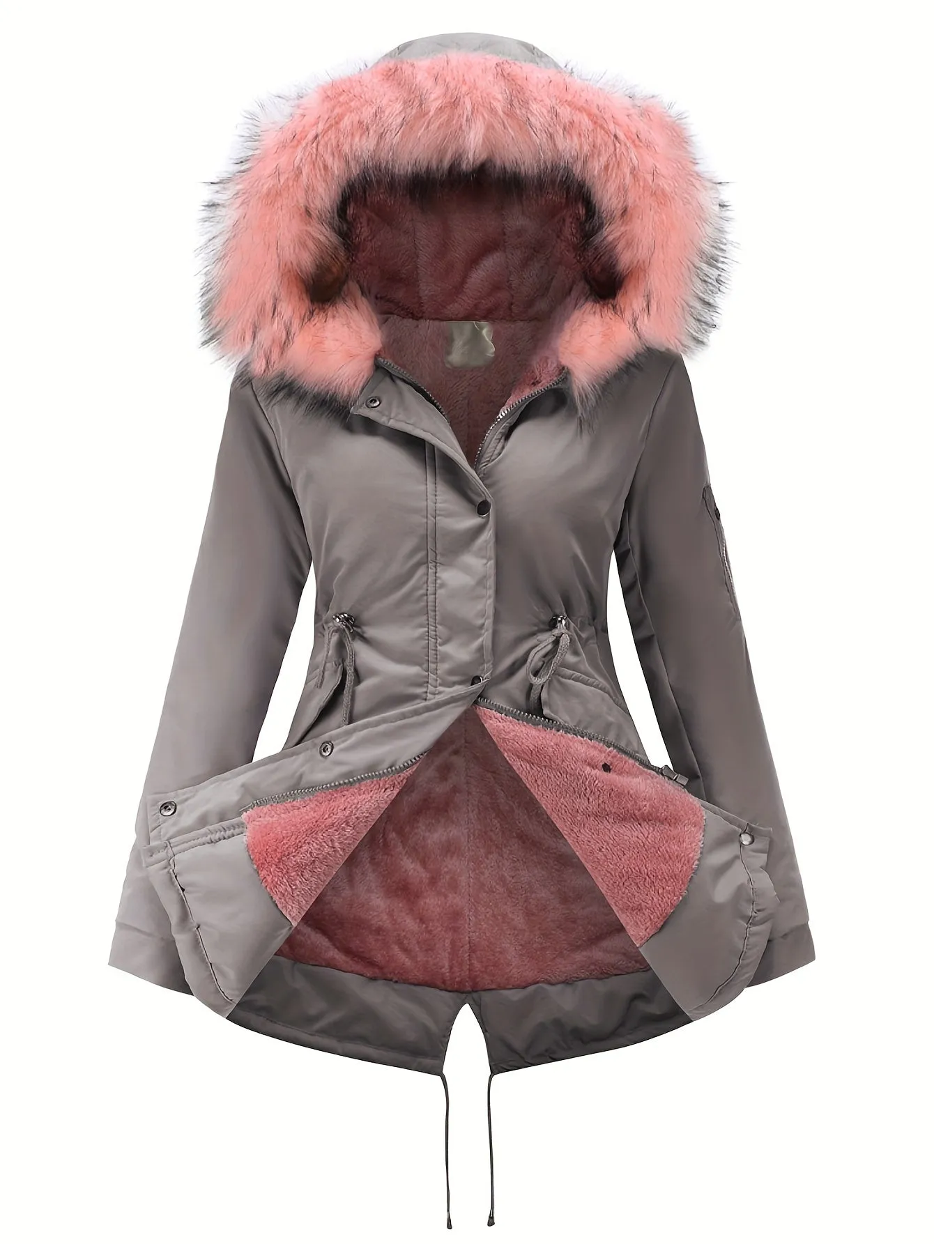 Cozy & Chic Women’s Hooded Coat with Drawstring & Button Details - Midi Length, 100% Polyester”