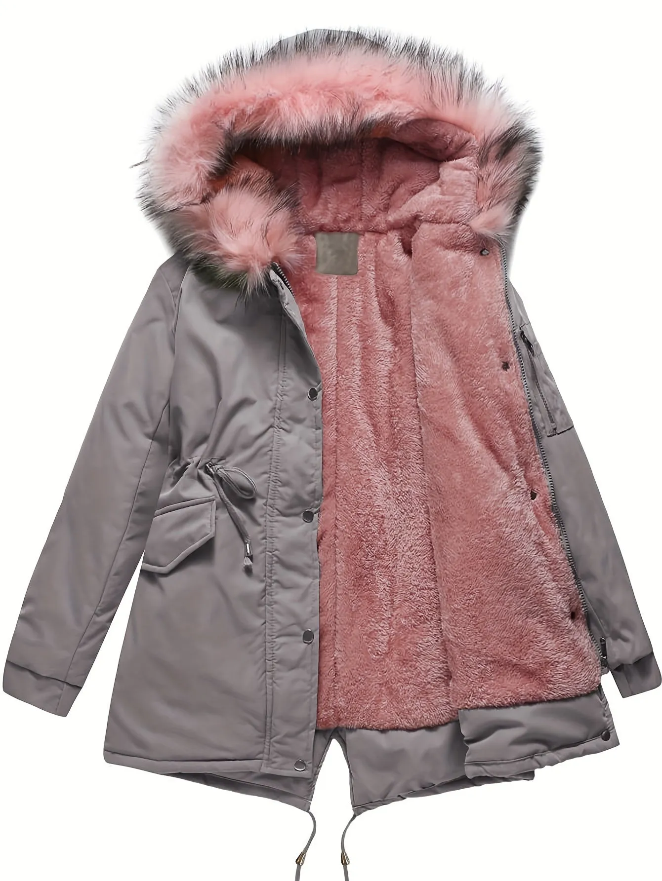 Cozy & Chic Women’s Hooded Coat with Drawstring & Button Details - Midi Length, 100% Polyester”