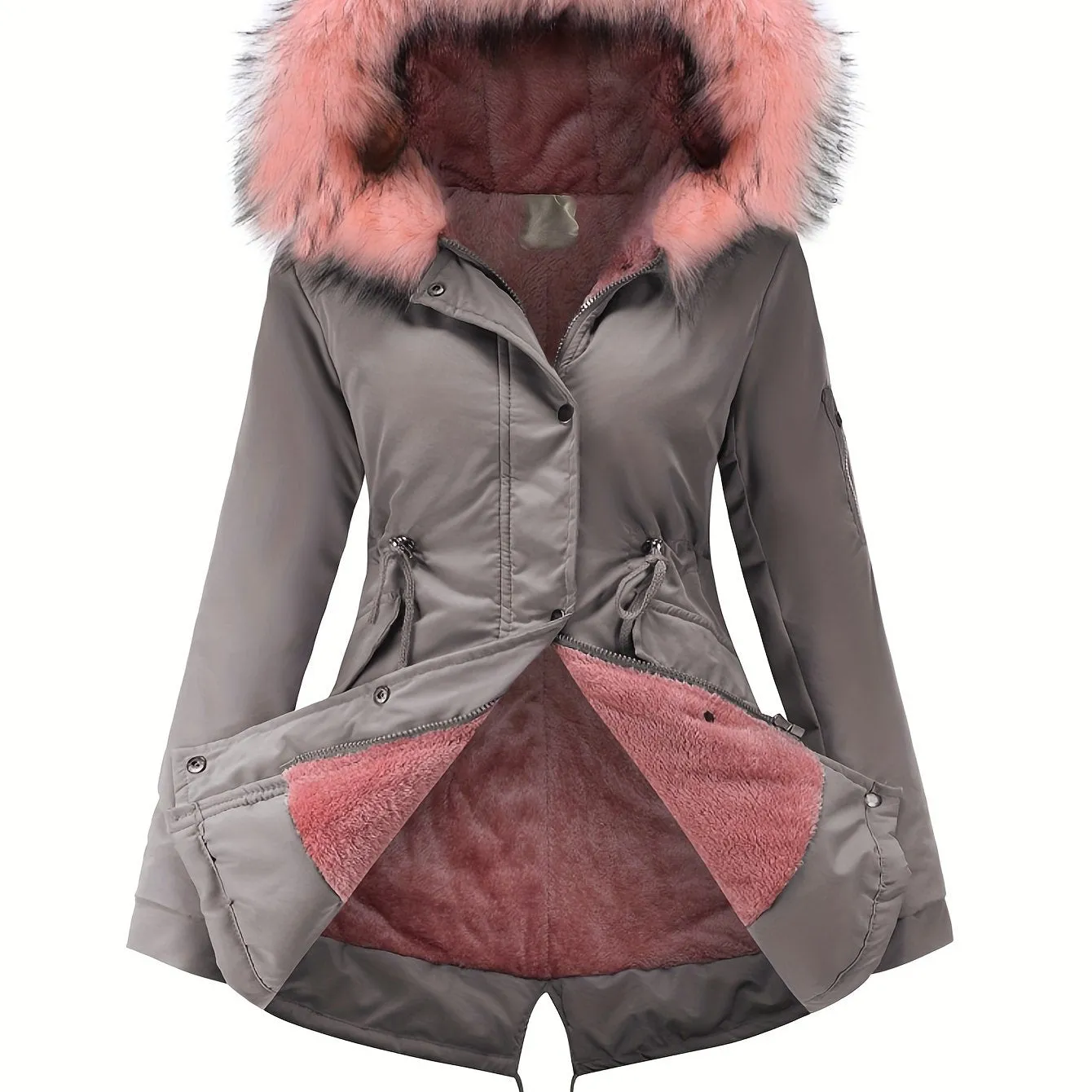 Cozy & Chic Women’s Hooded Coat with Drawstring & Button Details - Midi Length, 100% Polyester”