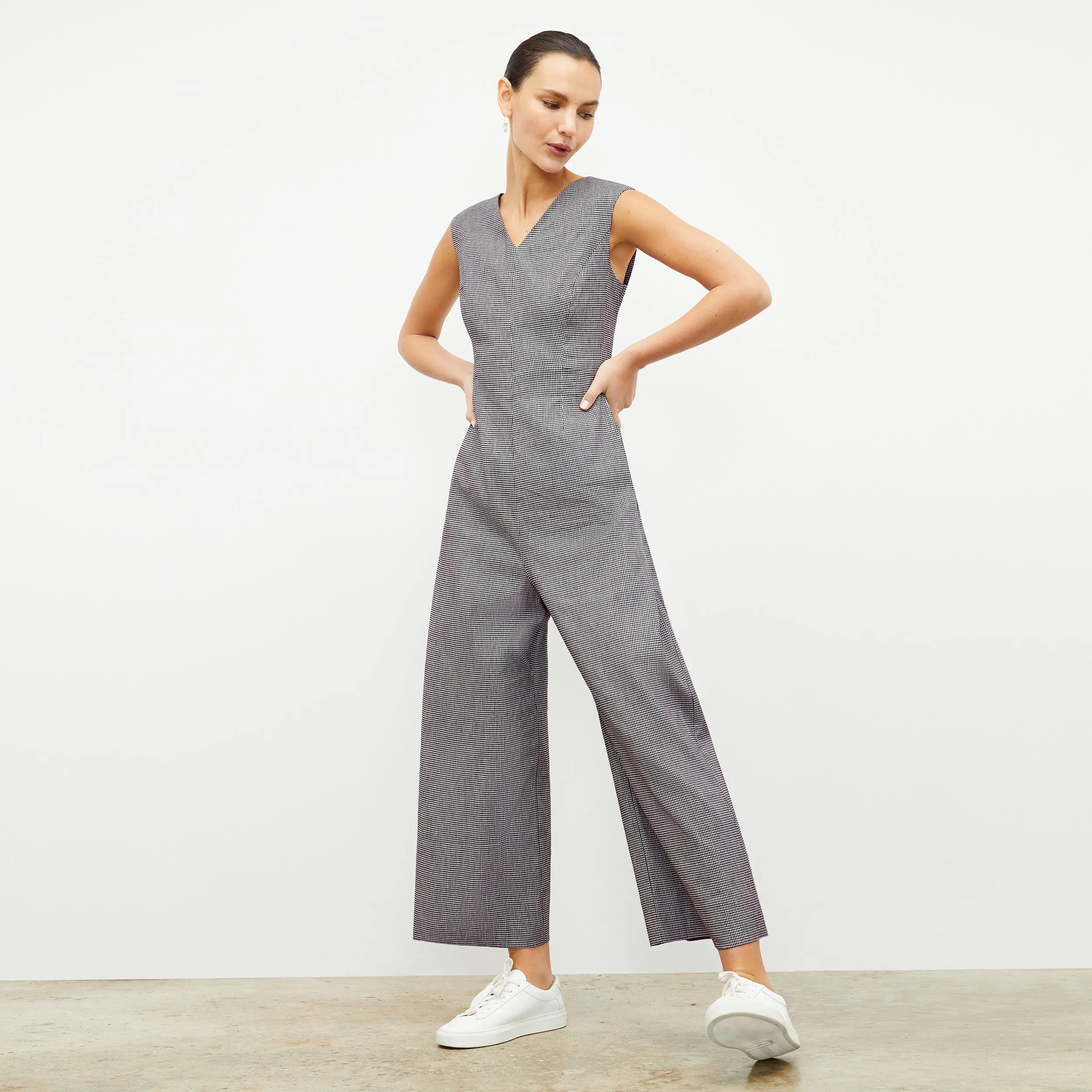 Demi Jumpsuit - Gingham Linen :: Black/White