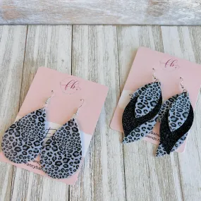 Gray Leopard Faux Leather Teardrop Ear Bling Two Styles Available