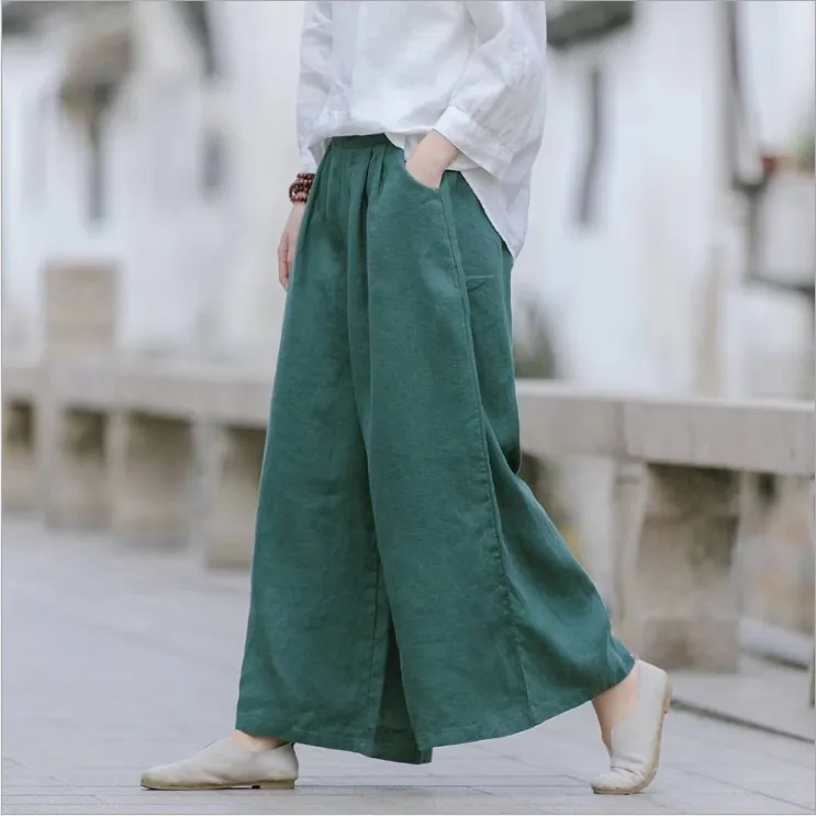 Linen Summer Wide Legs Women Casual Pants LPP97134