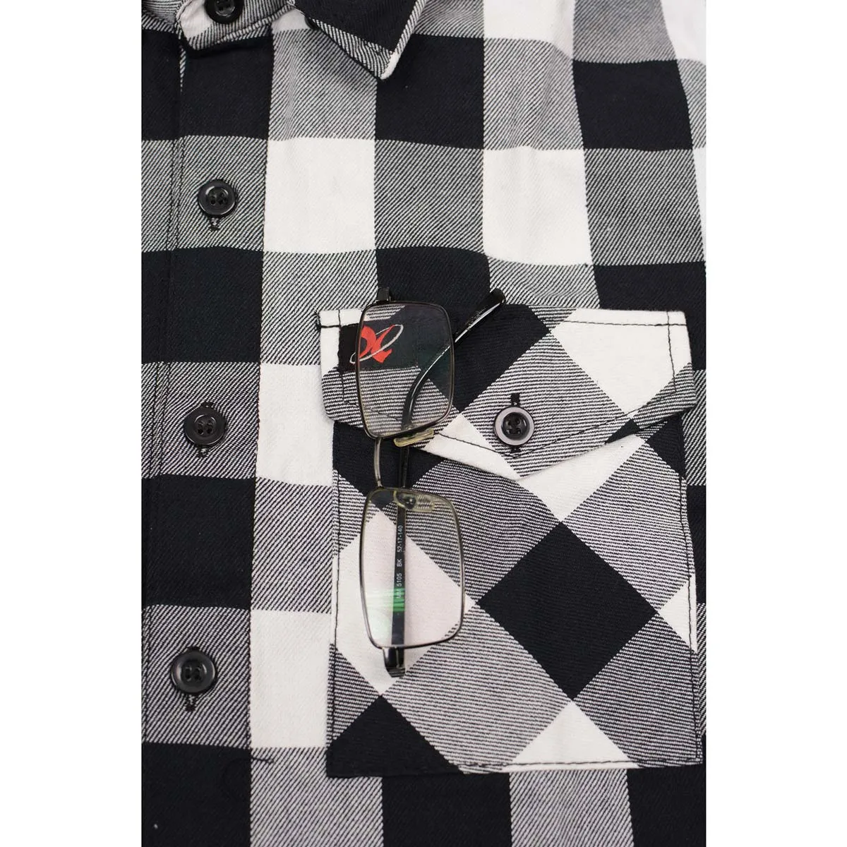 Milwaukee Leather Men's Flannel Plaid Shirt Black and White Long