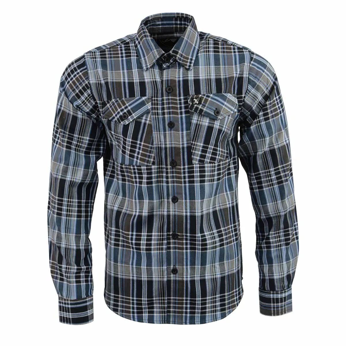 Milwaukee Leather Men's Flannel Plaid Shirt Black and White with Blue