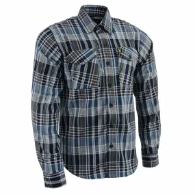 Milwaukee Leather Men's Flannel Plaid Shirt Black and White with Blue