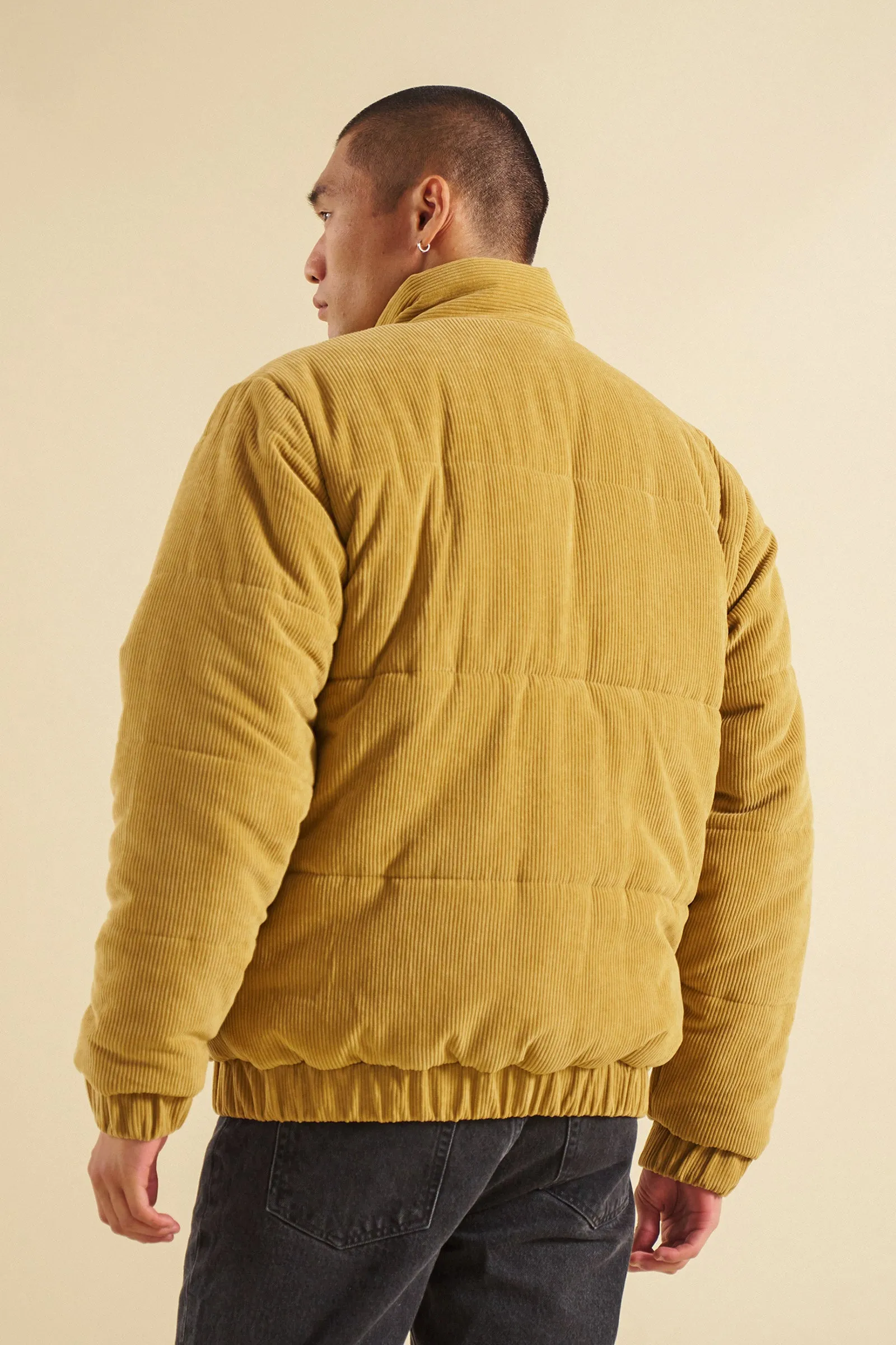 MUSTARD CORD PUFFER COAT