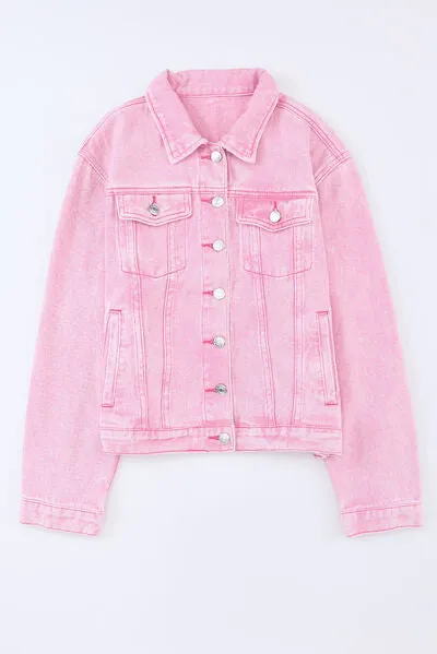 Pocketed Button Up Collared Neck Denim Jacket