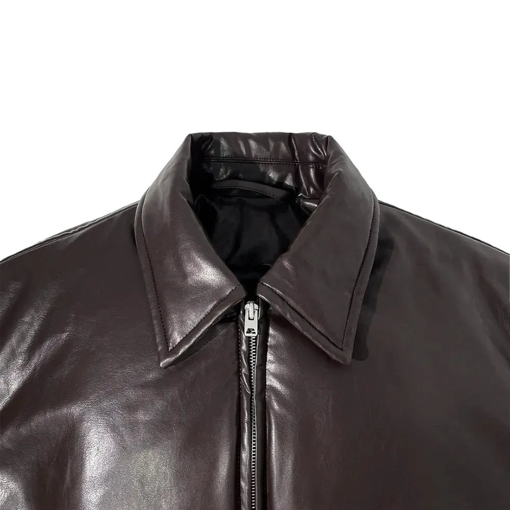 Pre Order:  Faux Leather Zip-Up Warm Jacket