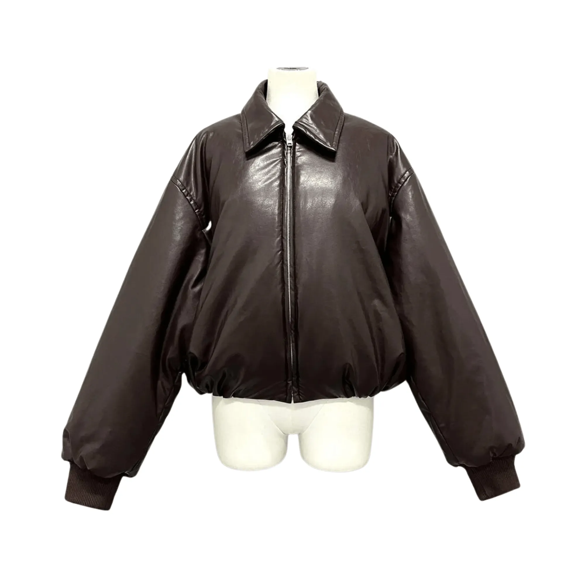 Pre Order:  Faux Leather Zip-Up Warm Jacket