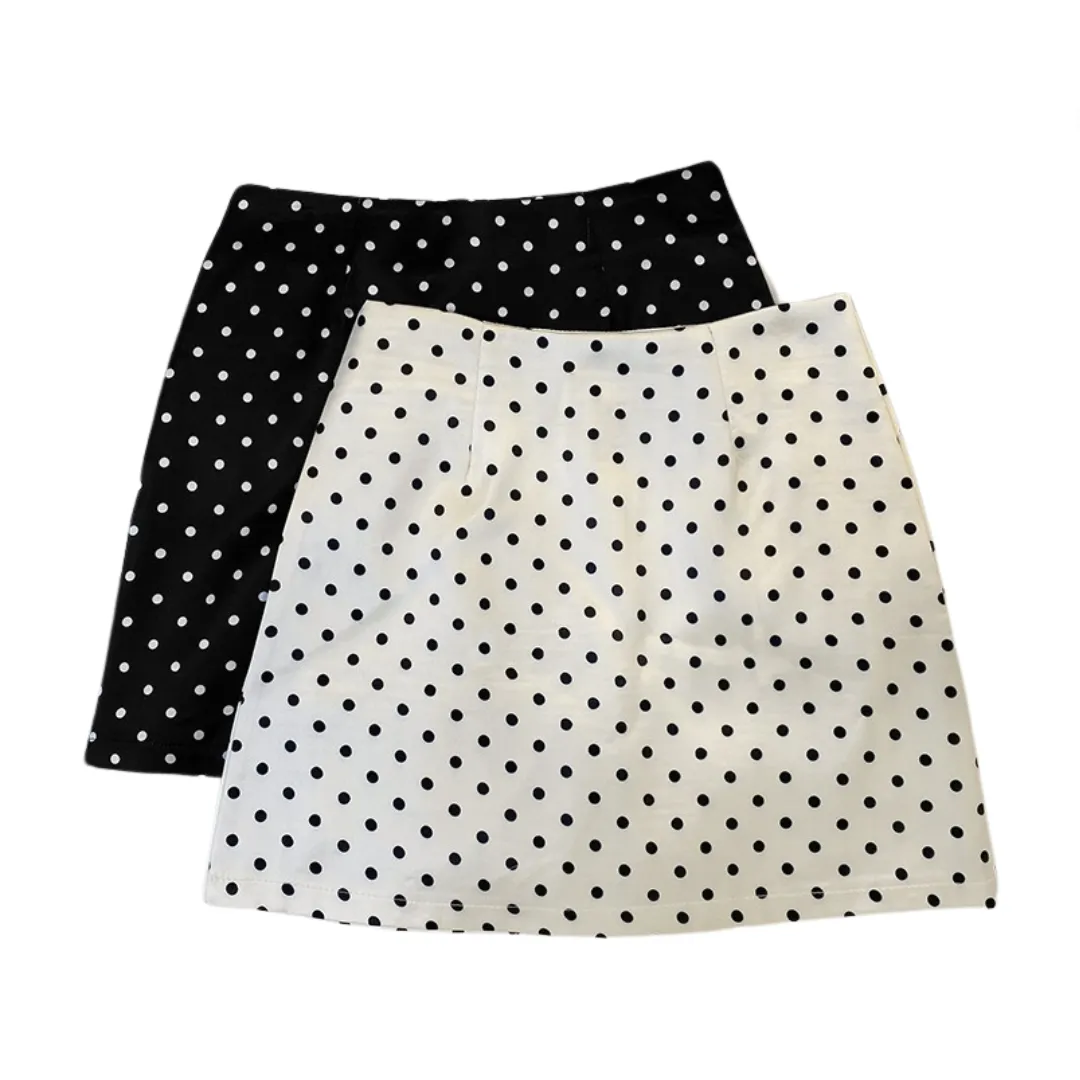 Pre Order: Polka Dot High Waist A-Line Skirt