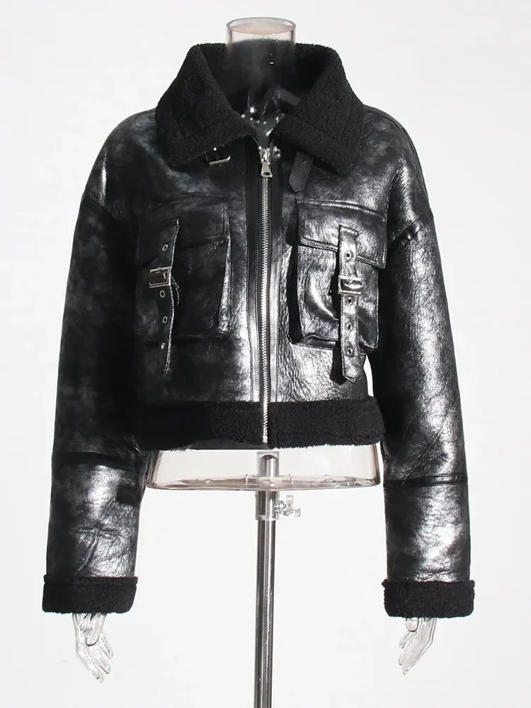 Pre Order:  Saddle Pockets Faux Leather Short Coat