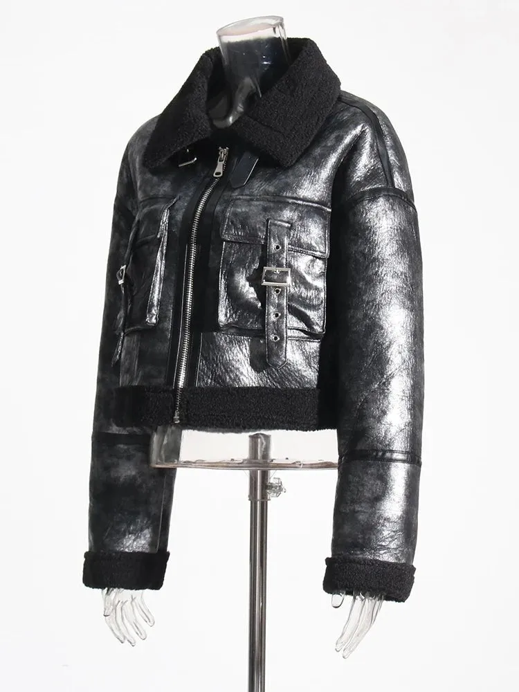 Pre Order:  Saddle Pockets Faux Leather Short Coat