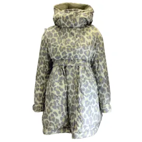 Sacai Green Leopard Printed Hooded Puffer Coat