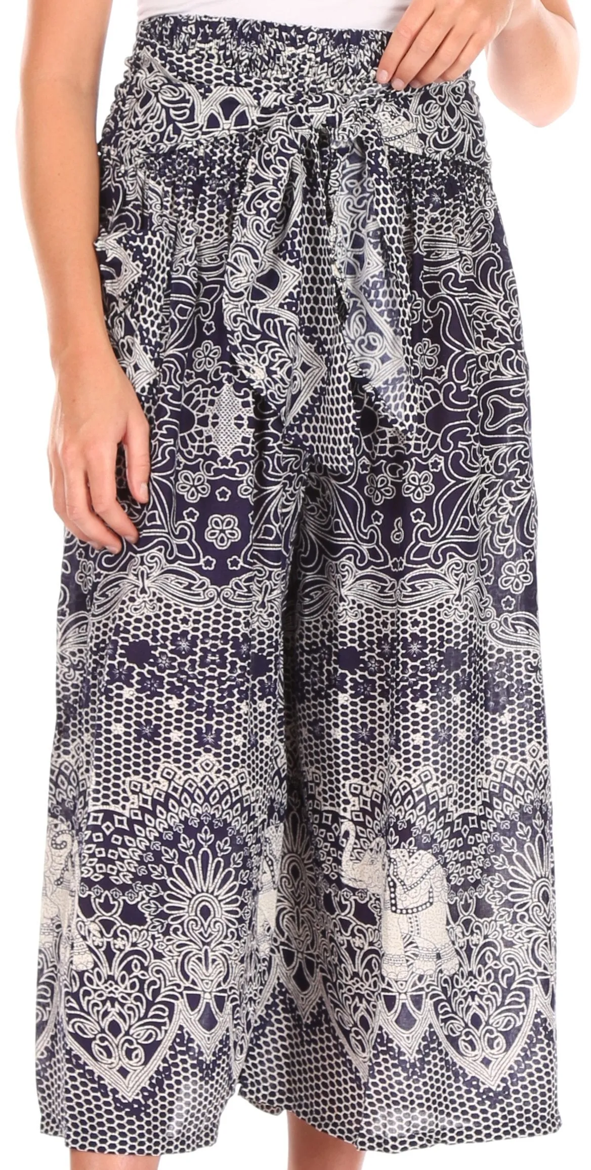 Sakkas Lilja Women's Loose Wide Leg Printed Elephant Pants Elastic Waist w/Pockets