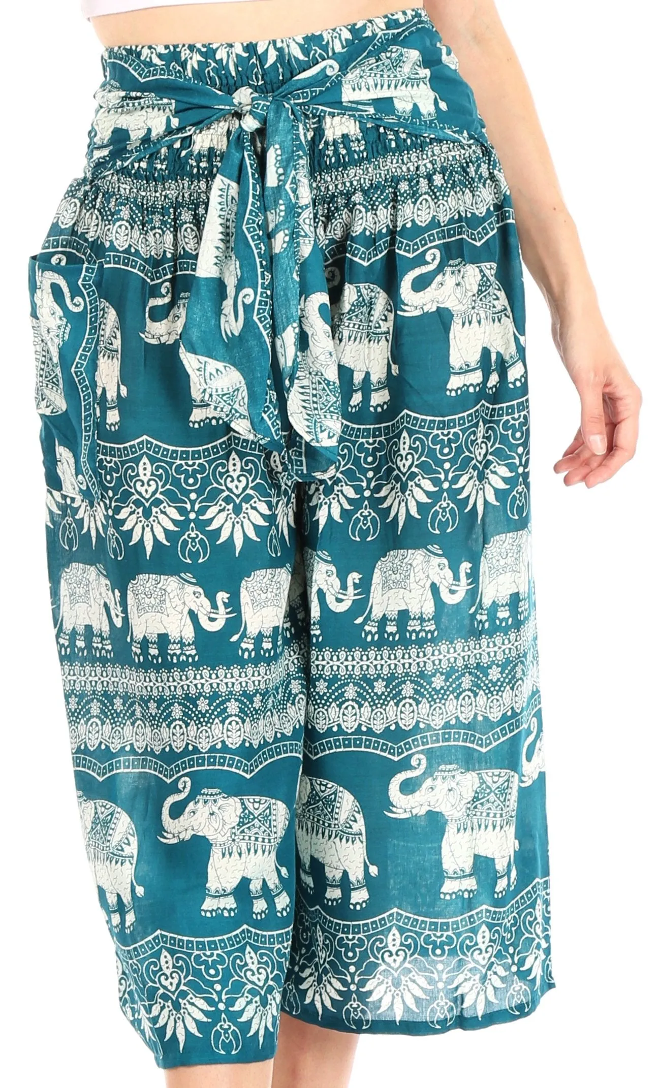 Sakkas Lilja Women's Loose Wide Leg Printed Elephant Pants Elastic Waist w/Pockets