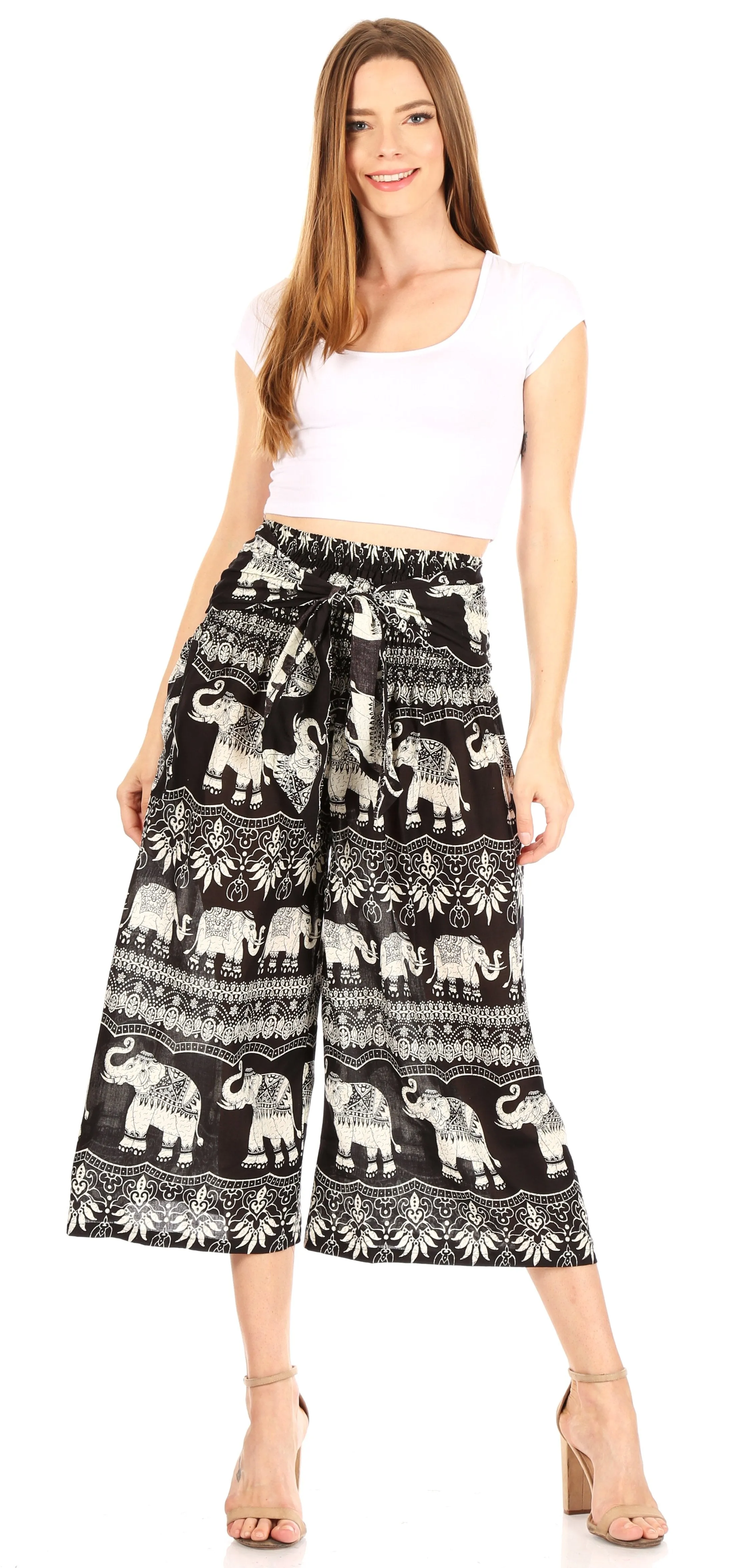 Sakkas Lilja Women's Loose Wide Leg Printed Elephant Pants Elastic Waist w/Pockets