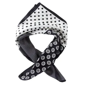 Silk Neckerchief Small Square Silk Scarf Black and White Polka Dot Print XFJ234