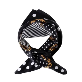 Small Square Silk Scarf Neckerchief Black Theme Polka Dot Print XFJ227