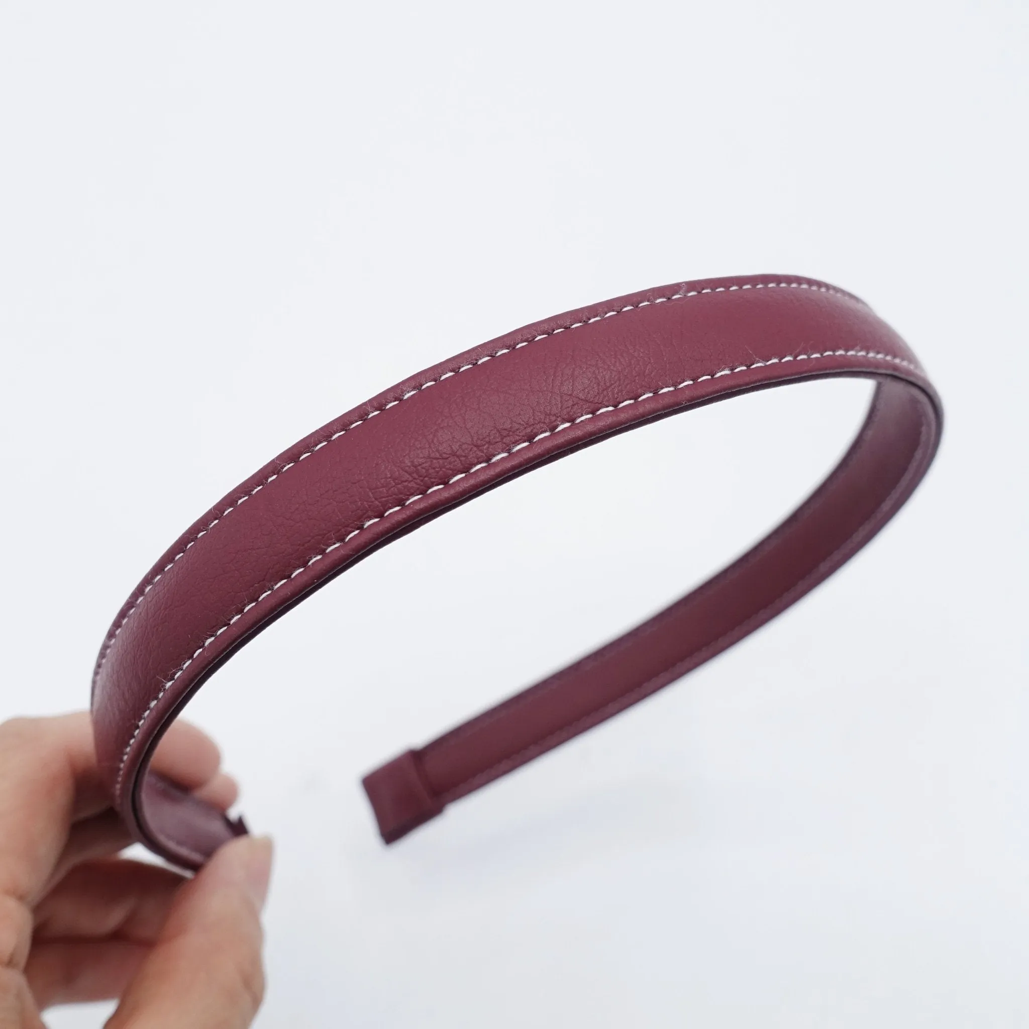 stitch edge leather basic headband women hairband