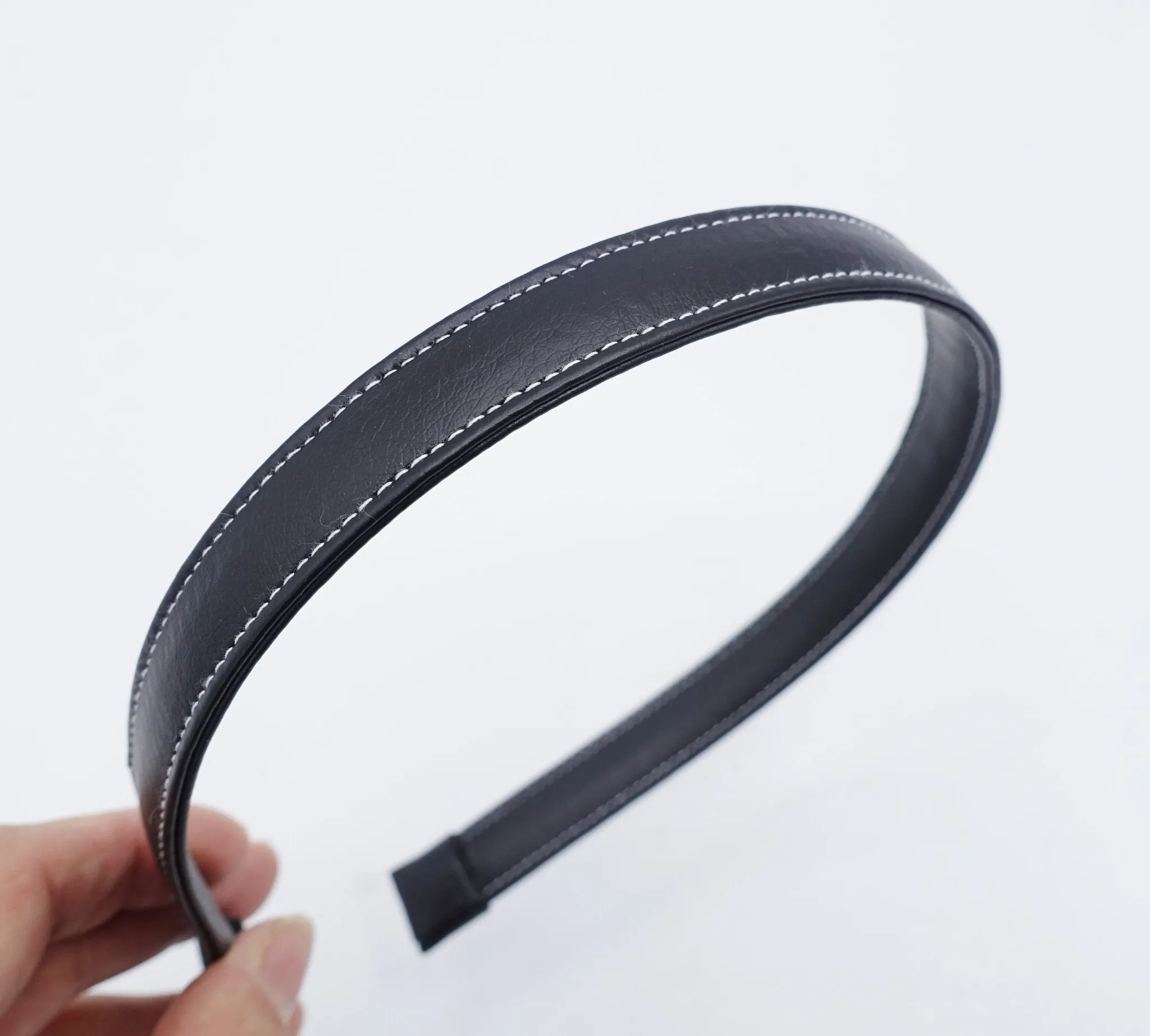 stitch edge leather basic headband women hairband